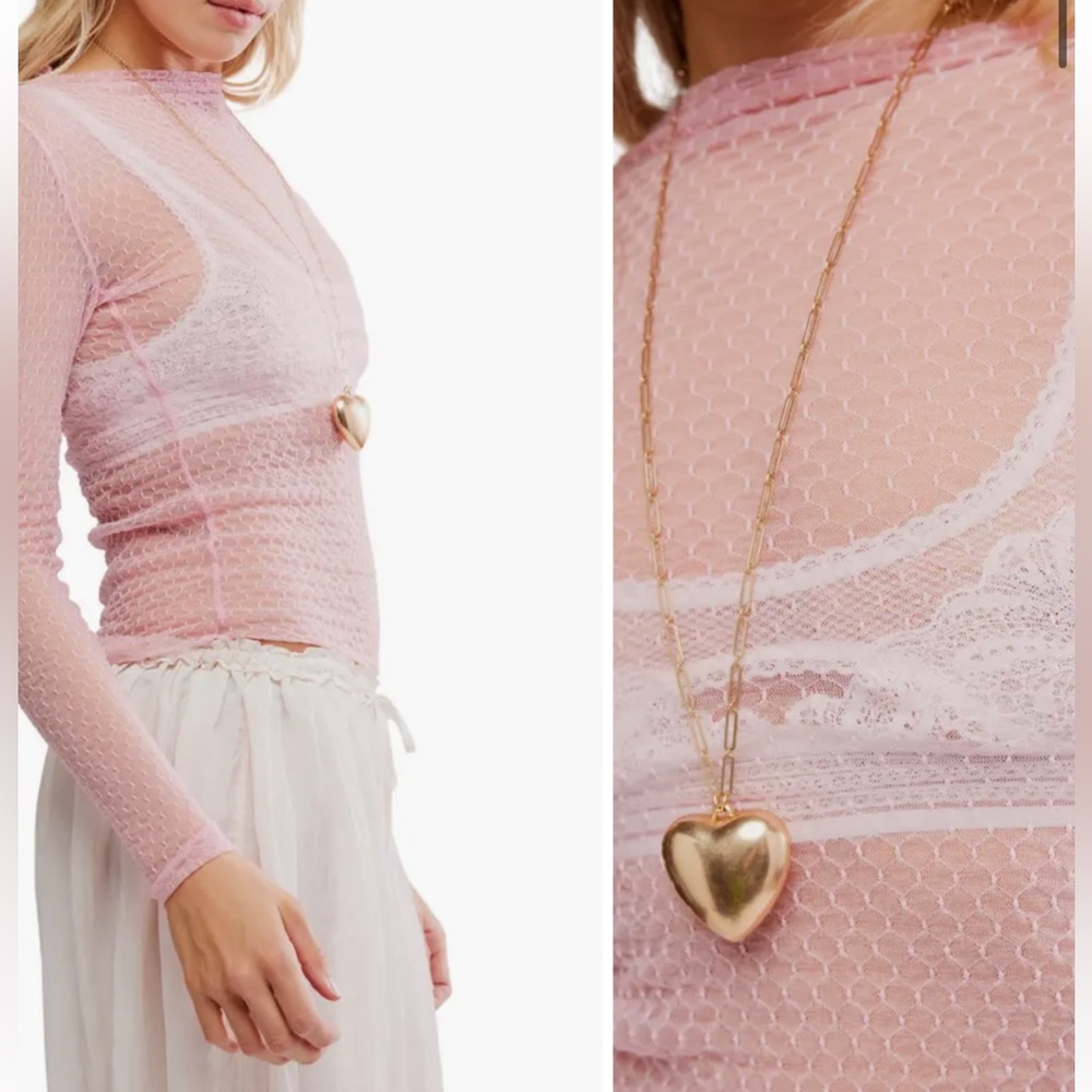 Free People Pink Sheer Mesh Long Sleeve Top - Picture 2 of 11